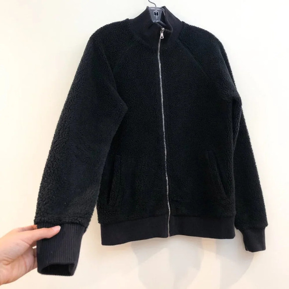 Mr. P Black Faux Shearling Full Zip Designer Bomber Jacket Men's Small - Picture 3 of 9